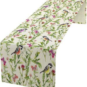 Bird And Flower Linen Table Runner